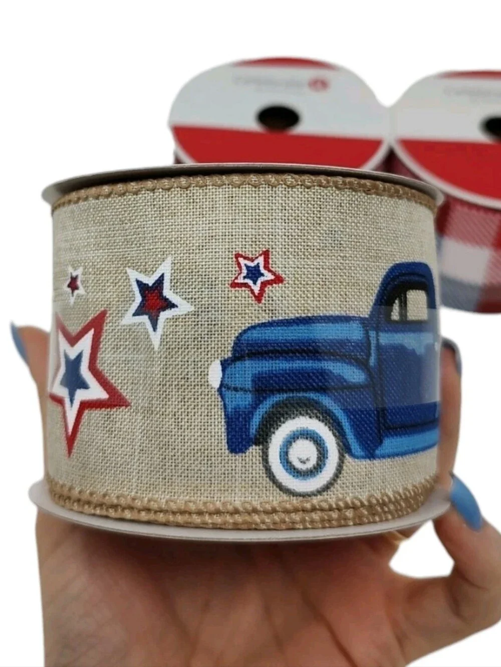 NEW 3 Wired Ribbon Bundle Celebrate It Plaid Farm Truck Stars Red White and Blue